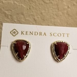Bordeaux Tigers Eye Maroon Stud Earrings Gold Rare